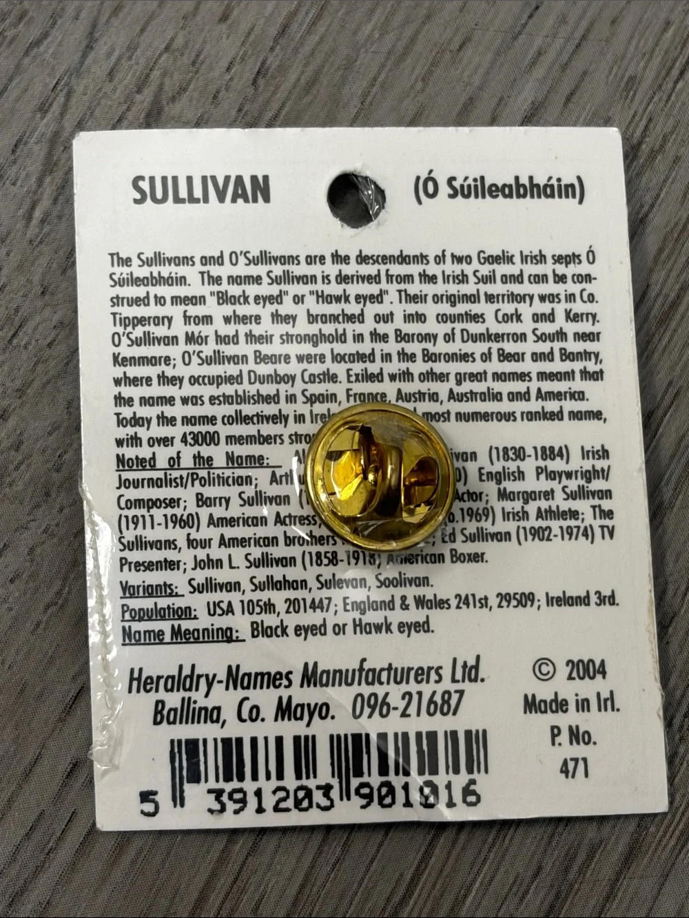Broche con el escudo de armas irlandés, emblema de O'Sullivan...